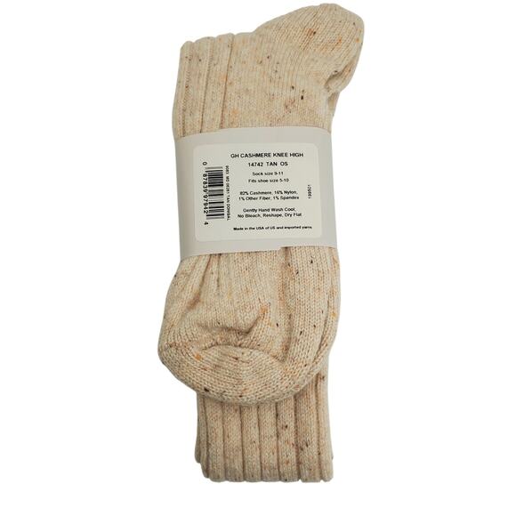 NEW Garnet Hill Socks Knee High 9-11 Tan Donegal 82% Cashmere Warm Cozy Holiday - Picture 2 of 5